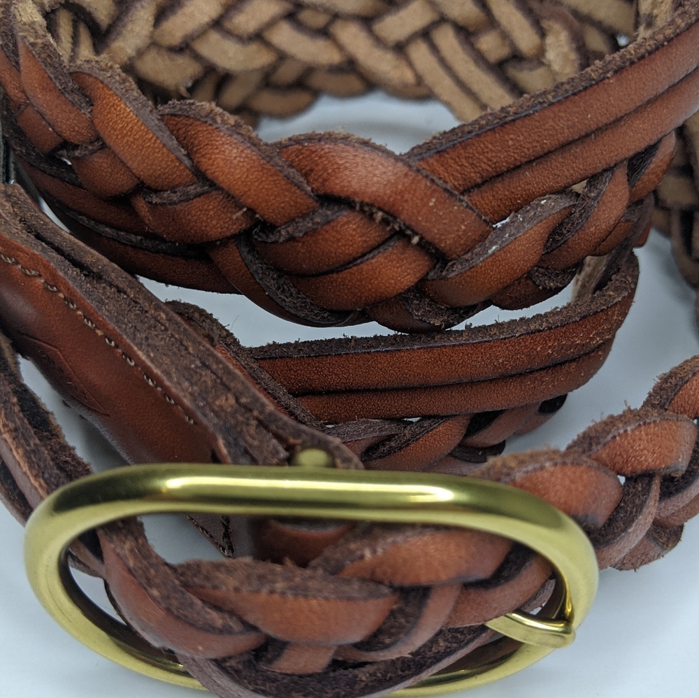 Fossil Brown Braided Leather Belt with Gold Buckle
